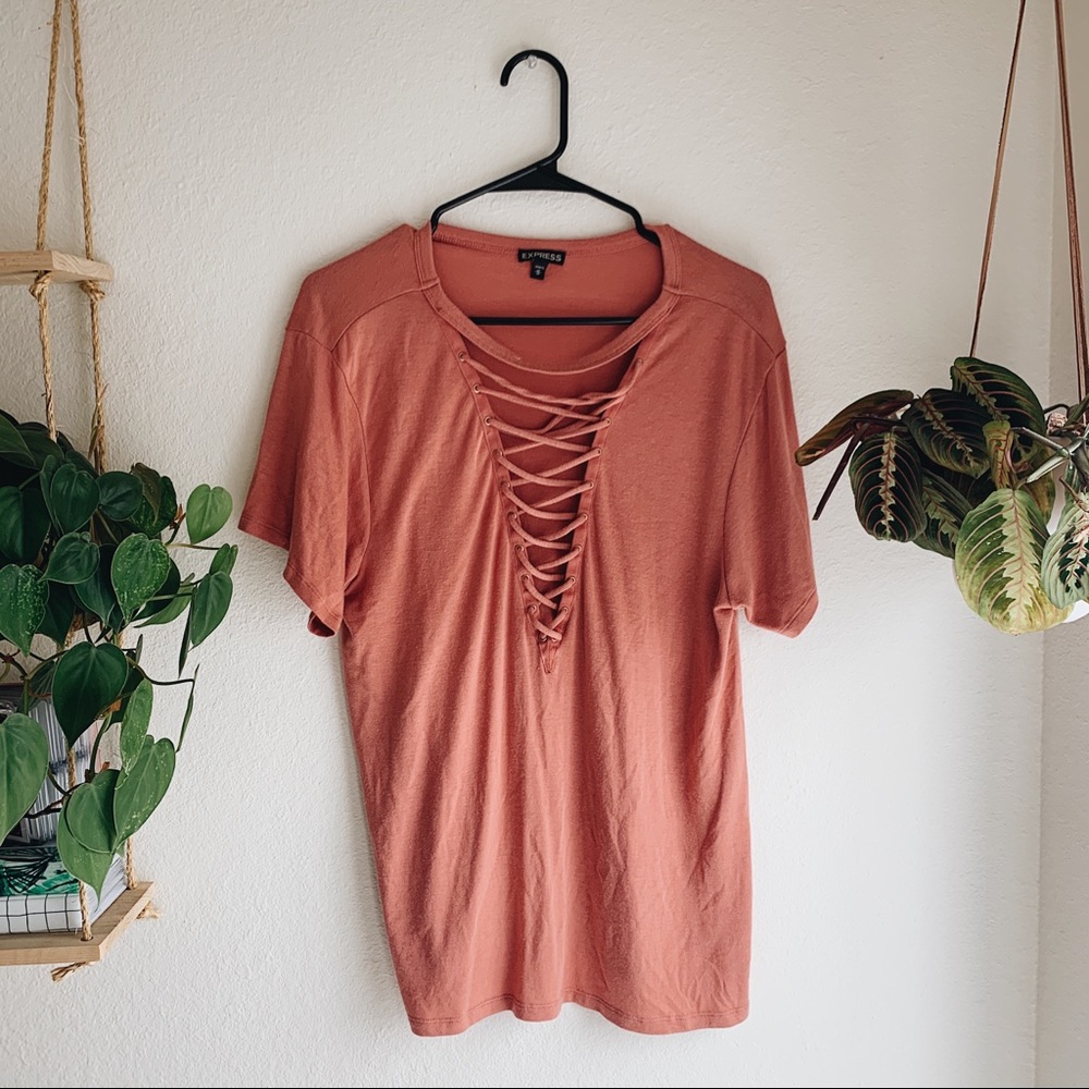 Express Lace up front girlfriend Tee
